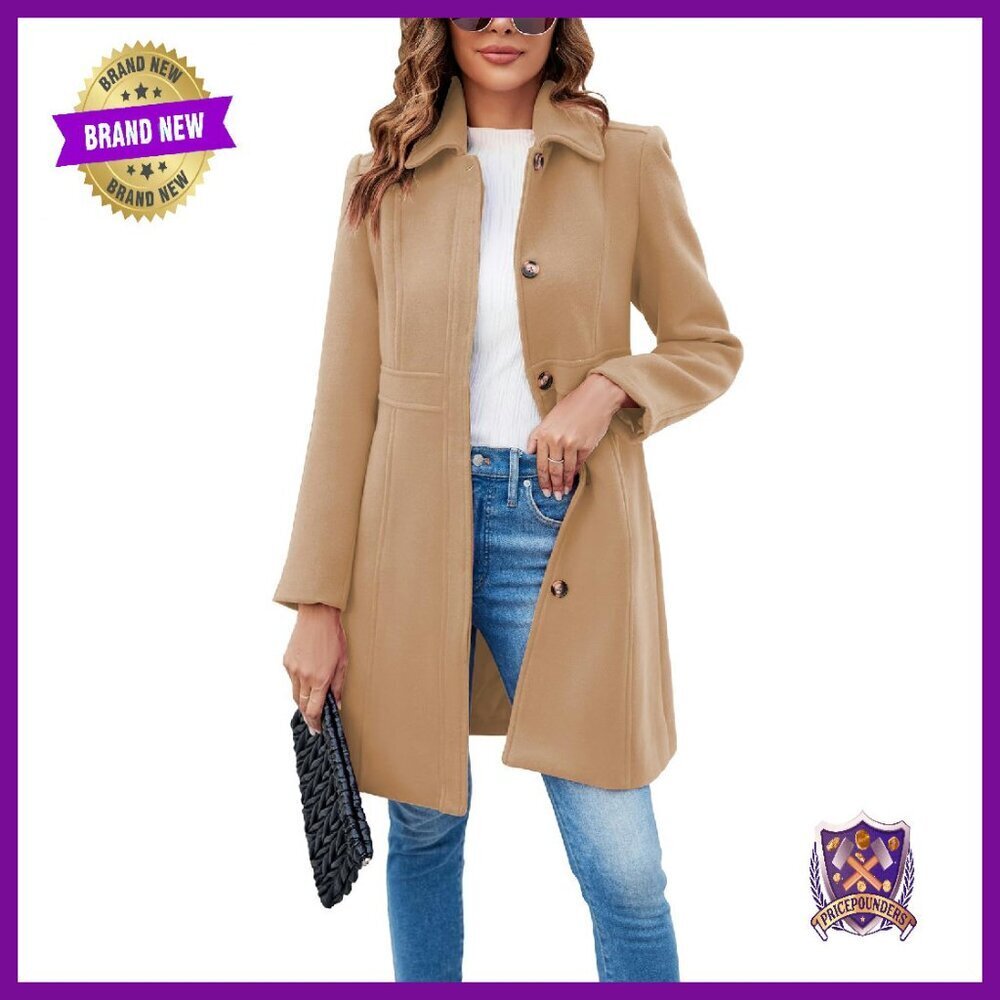 Women's Wool Blend Pea Coat Single Breasted Mid-Length Office Work